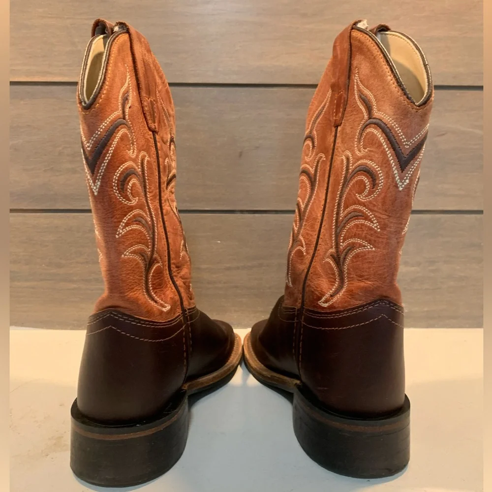 Old West Boys Square Toe Boots Brown Size 12.5- D Leather Western Casual Rodeo